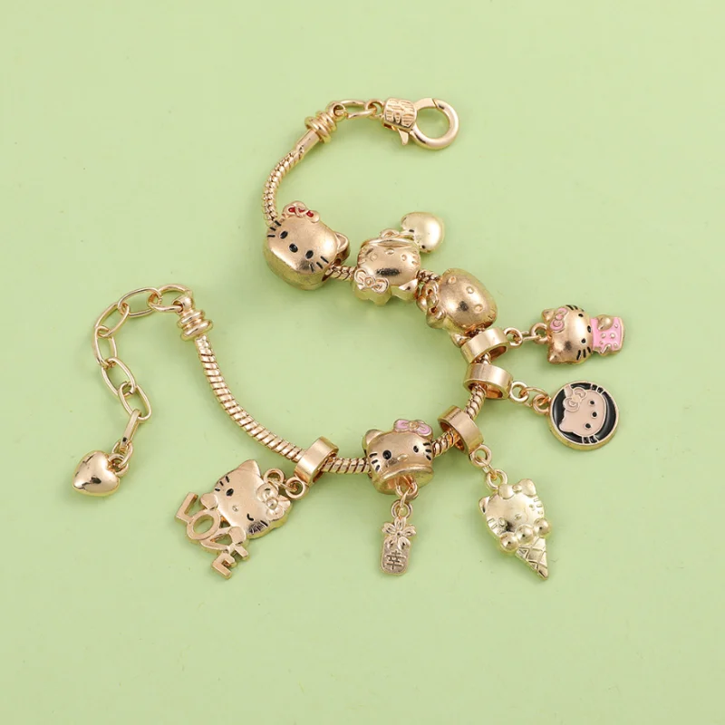 Hello Kitty Gold Plated Bracelets With Charms for Women High Quality Fashion Jewelry for Girl Kawaii Sanrio Party Gifts