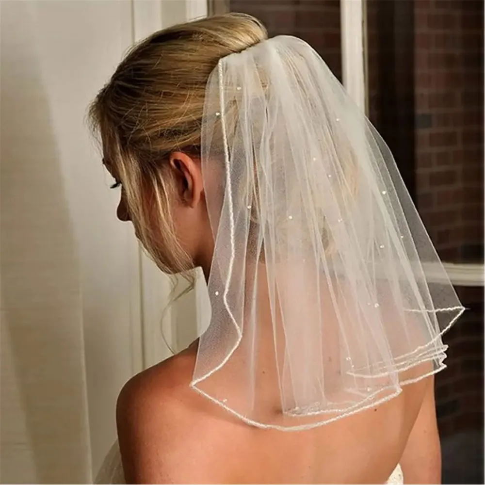 

Luxury Crystal Bridal Veils Short 1 Tier Soft Mesh With Comb Wedding Party Bride Hair Accessories for Women and Girls