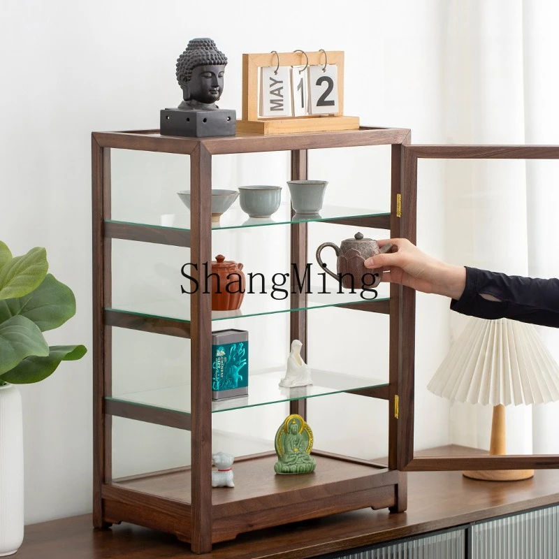 

ZYY black walnut floor-to-ceiling integrated display cabinet multi-layer glass figure porcelain display cabinet