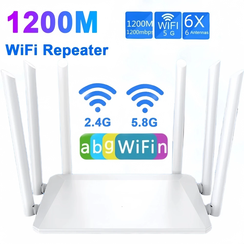 1200M Wireless Router External Antenna Modem Router Wide Coverage WiFi Repeater 5GHz Home Office Amplification Signal Router