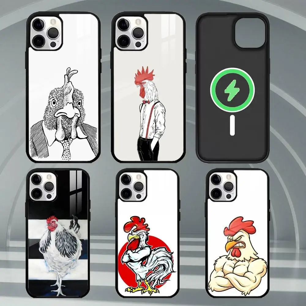 حافظة هاتف Q-quirky R-rooster لهاتف iPhone17,16,15,14,13,12,11 Plus، Pro Max Magnetic للشحن اللاسلكي Magsafe #1