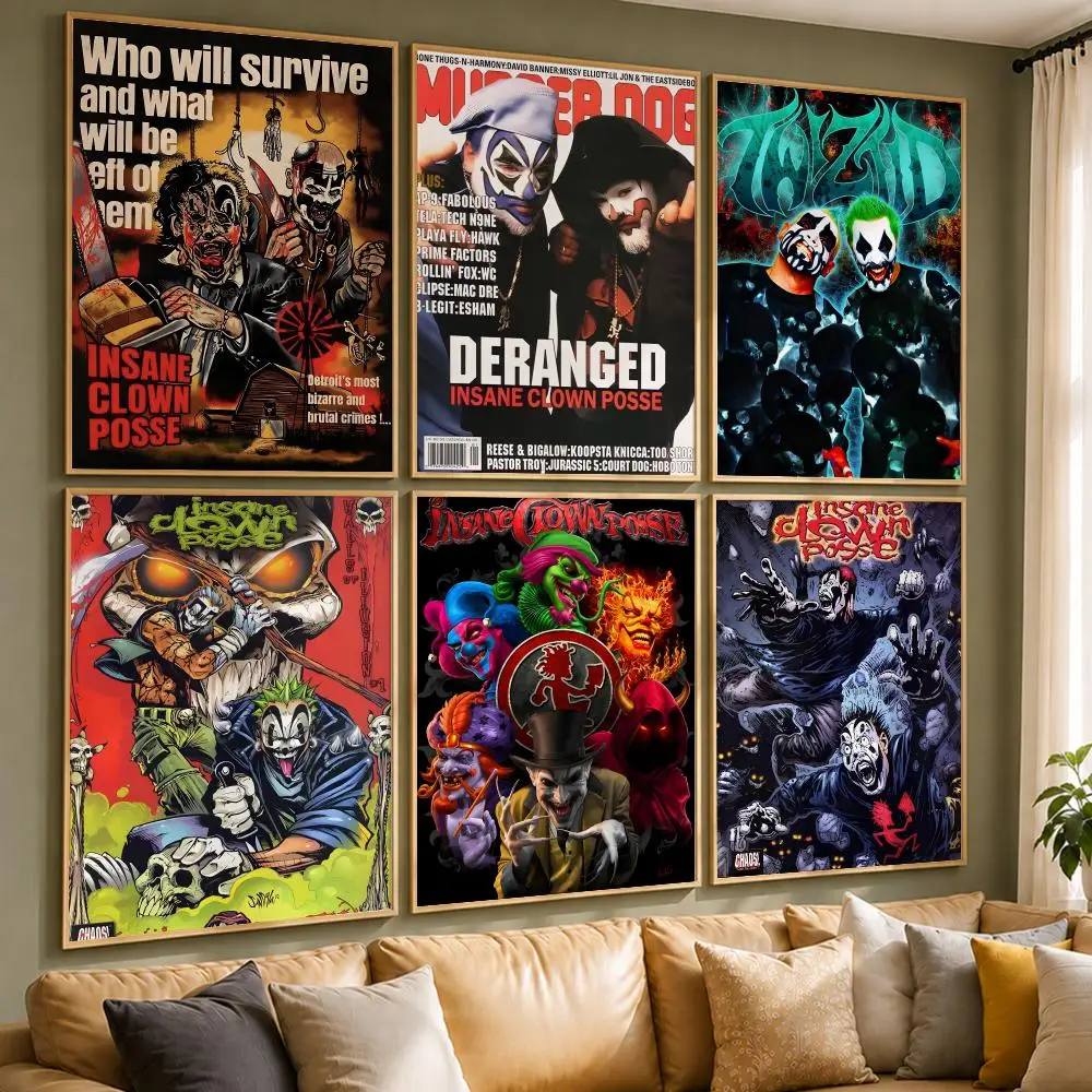 Famous Band I-Insane Clown PosseS Poster Vintage Retro Anime Poster Stickers Peel and Stick Wall Art Home Decor
