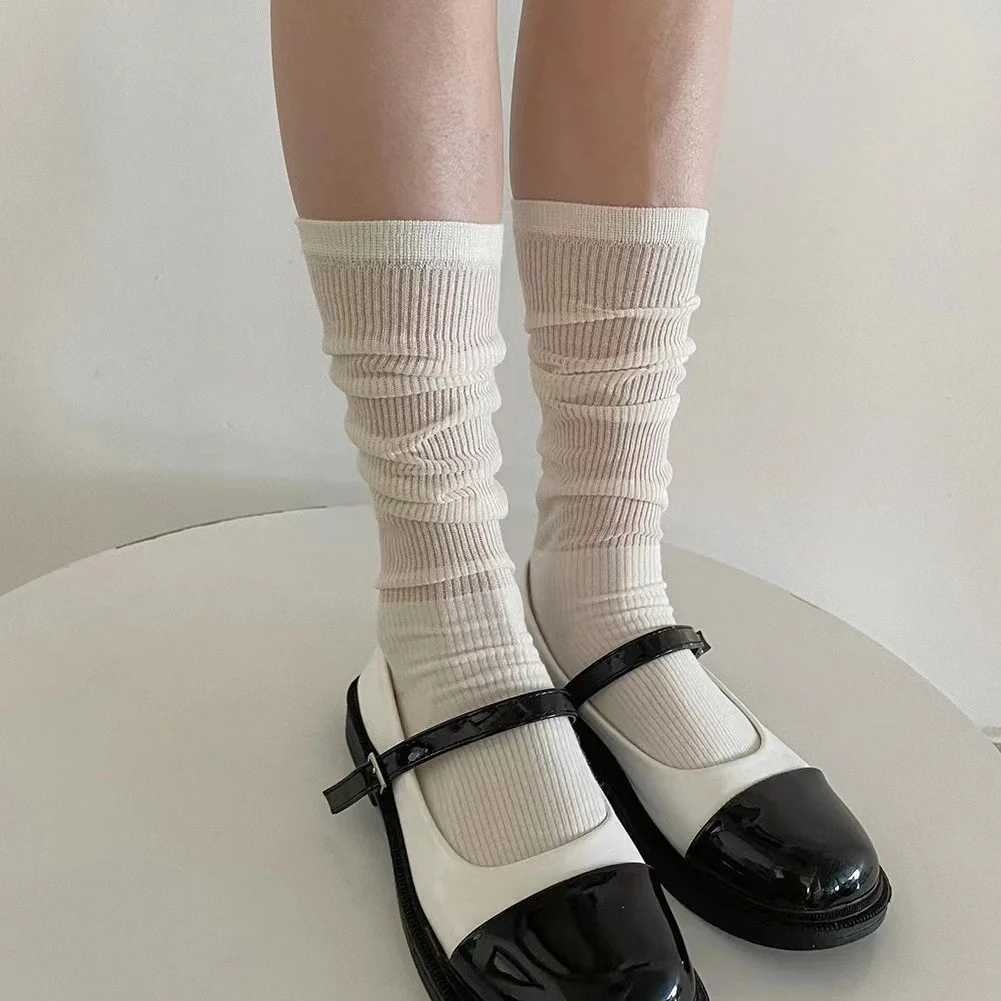 

Women Spring Summer JK Sweet Girl Knitted Pile Socks Black White Ins Korea Fashion Ballet Style Sock Thin Transparent Calf Socks