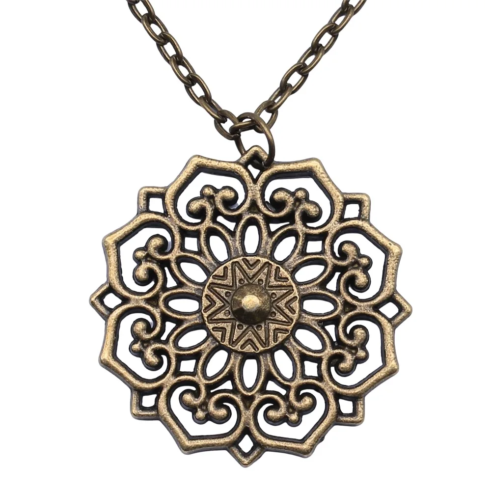 Antique Bronze Color 31x31mm Flower Pendant Necklace For Women