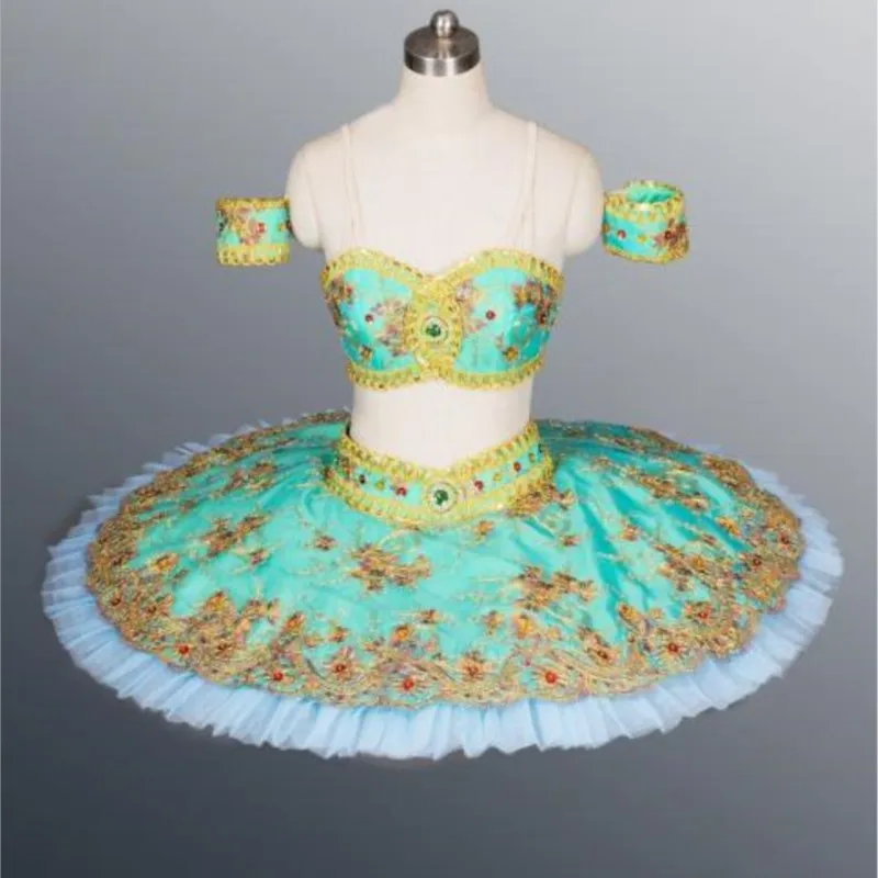 Custom Size Stage Performance Wear Green Crop Top Pancake Tutu Ballet Professional