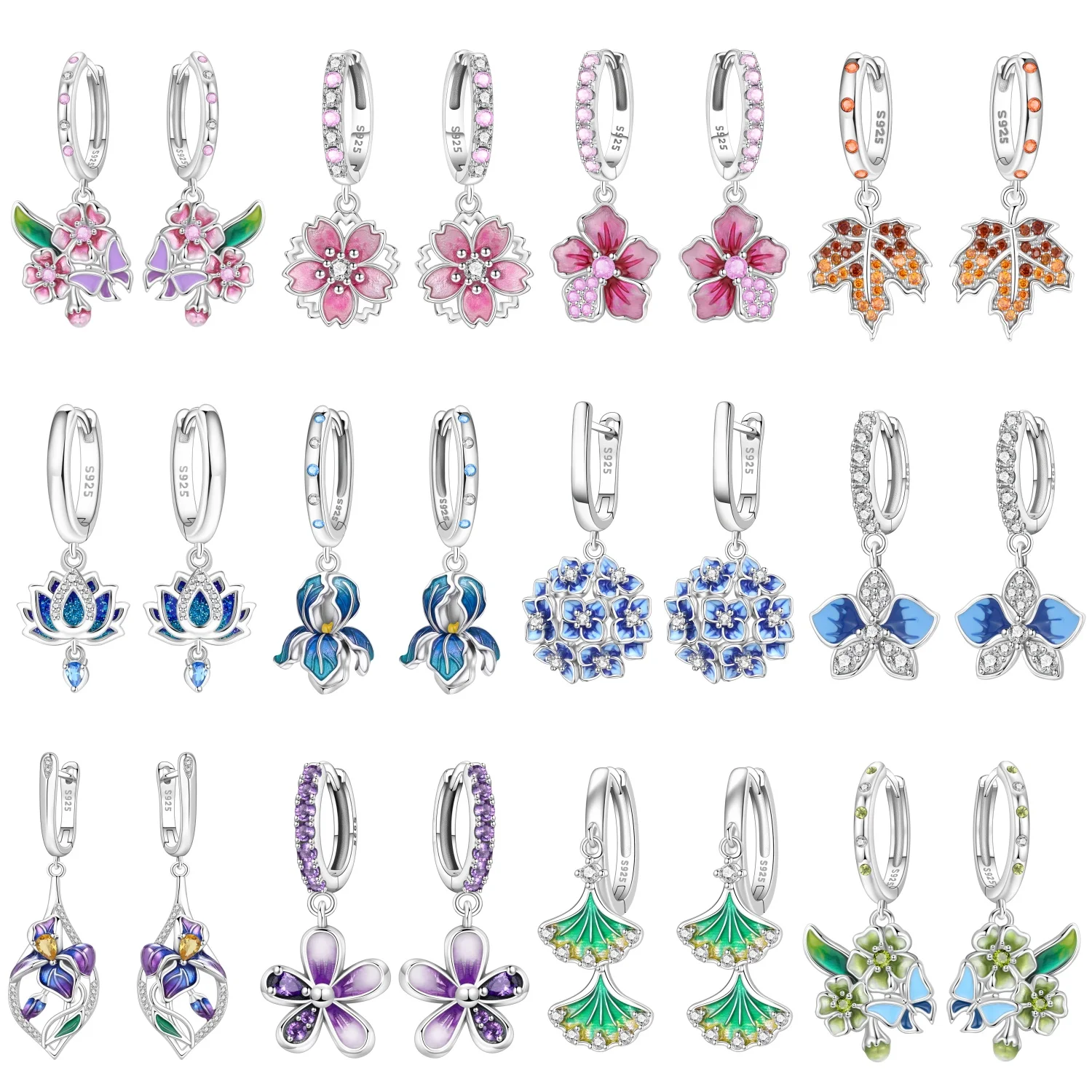 Original 925 Sterling Silber Exquisite Blumen-Ohrhänger mit Funkelnden Zirkonen, Edle Schmuckstücke für Frauen, Geburtstagsfeier, Tägliches Geschenk