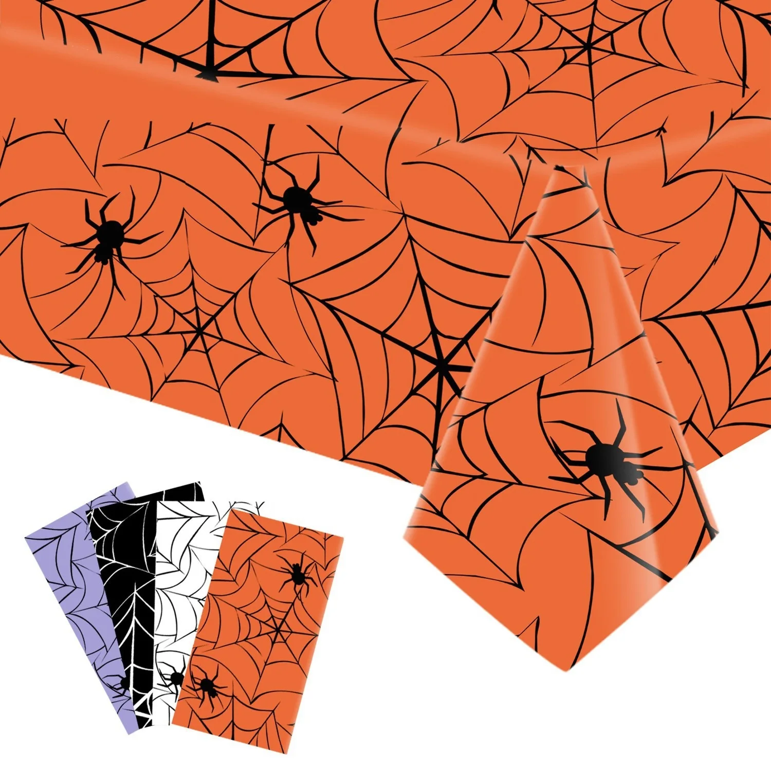 Halloween Disposable Plastic Tablecloth Spider Web Pattern Table Cover for Halloween Party Table Decorations