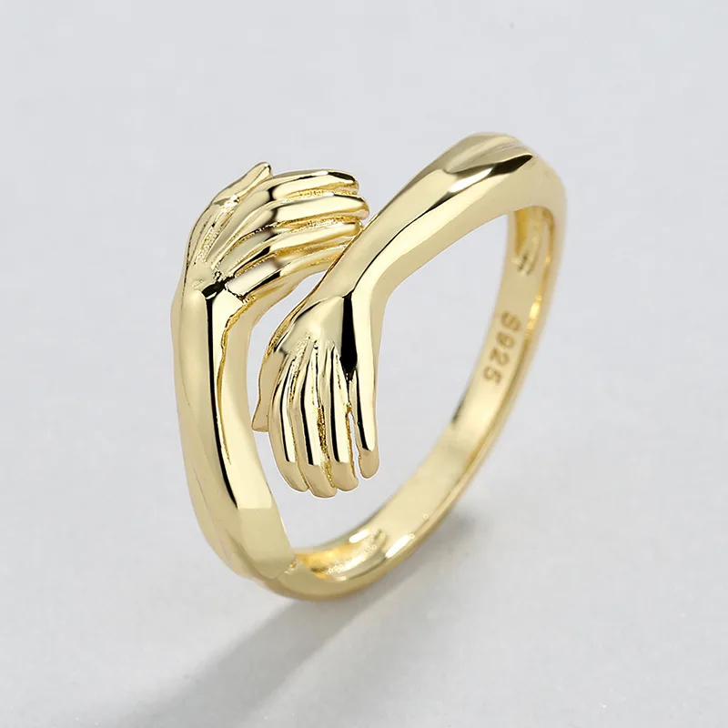 Zircon Hug Rings For Women Stainless Steel Geometric Hug Couple Adjustable Ring Wedding Christmas Aesthetic Jewelry Gift anillos