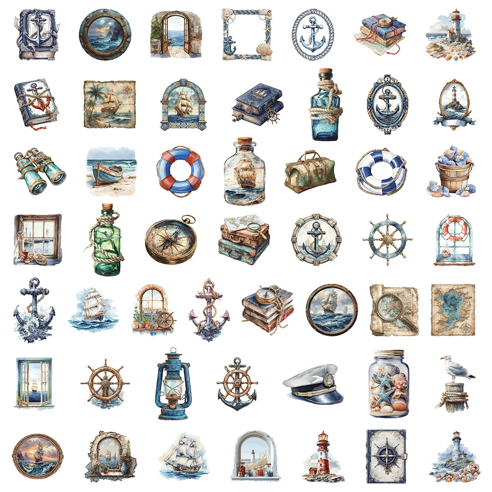 10/30/50 قطعة الرجعية بحري الكتابة على الجدران ملصقات الكرتون مرساة السفينة المنارة ملصق مائي لعبة DIY بها بنفسك دفتر الهاتف المحمول كول PET ملصق #4