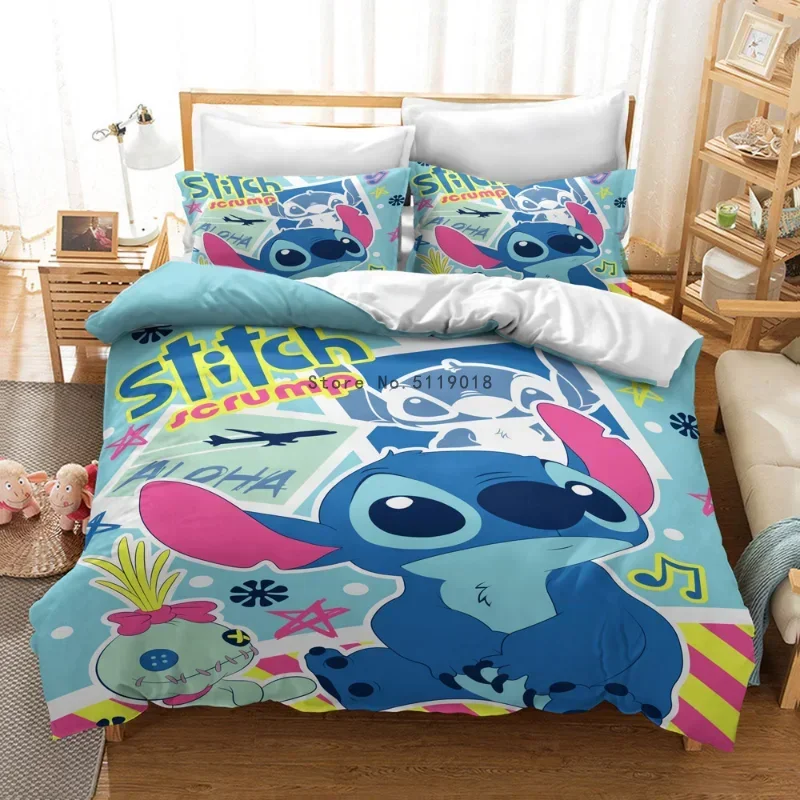 Disney Lilo And Stitch Bedding Set Single Double Twin Full Queen King Size Cartoon Girls Bed Cover Pillow Cases Boy Girl Gift