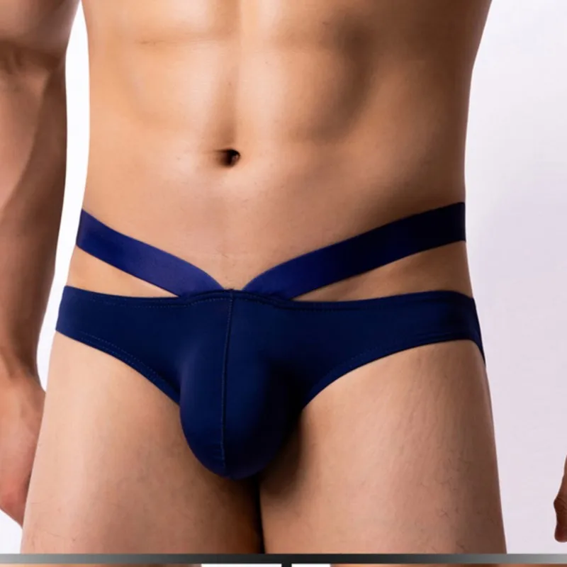 Sexy Underwear Men Briefs U Convex Thin Ice Silk Ball Pouch Panties Hollow Low Rise Men Underpants Strap Boxershorts