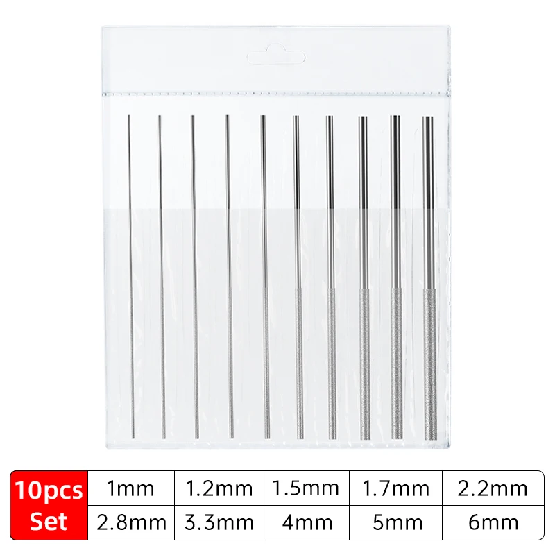 10 sztuk diamentowy pilnik cylindryczny 1/1.2/1.5/1.7/2.2/2.8/3.3/4/5/6mm mała średnica pilnik rozwiercający narzędzie do szlifowania stop różne pilniki