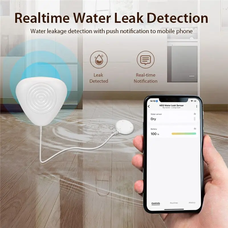 ABZZ-Tuya Zigbee Water Level Sensor Smart Water Leakage Alarm Detector Overflow Security Protection Smartthings Tuya Ewelink