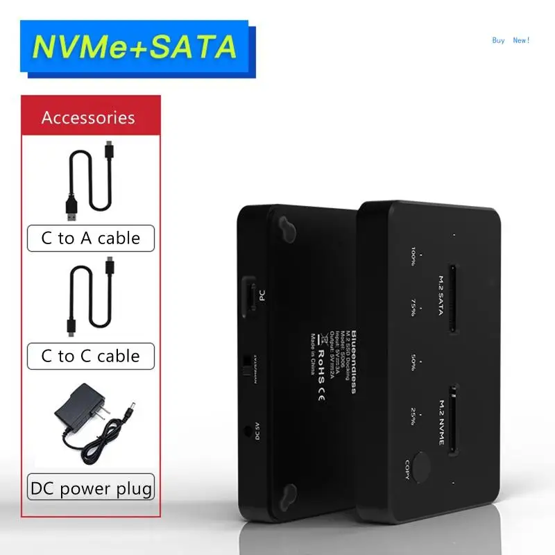 USB-C 3.1 for M.2 NVMe/Sata Dual Disk Base 10Gbps Super Fast Duplicator Enclosure Offline Clone Online Read-Write Expans