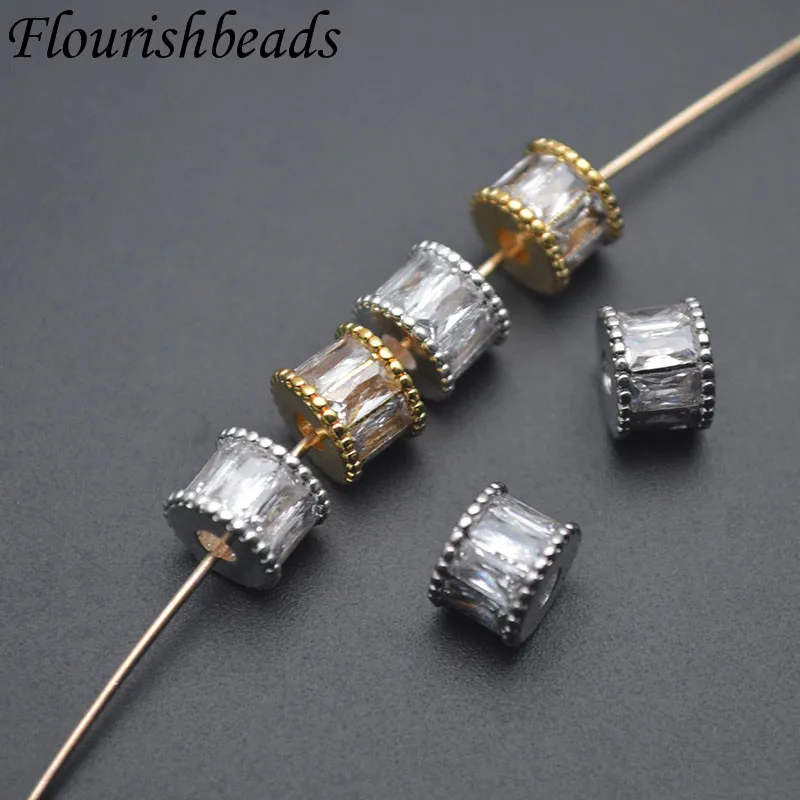 5x6mm Metal Copper Paved White Zircon Geometric Loose Spacer Beads for Jewelry Making DIY Bracelet Accessories