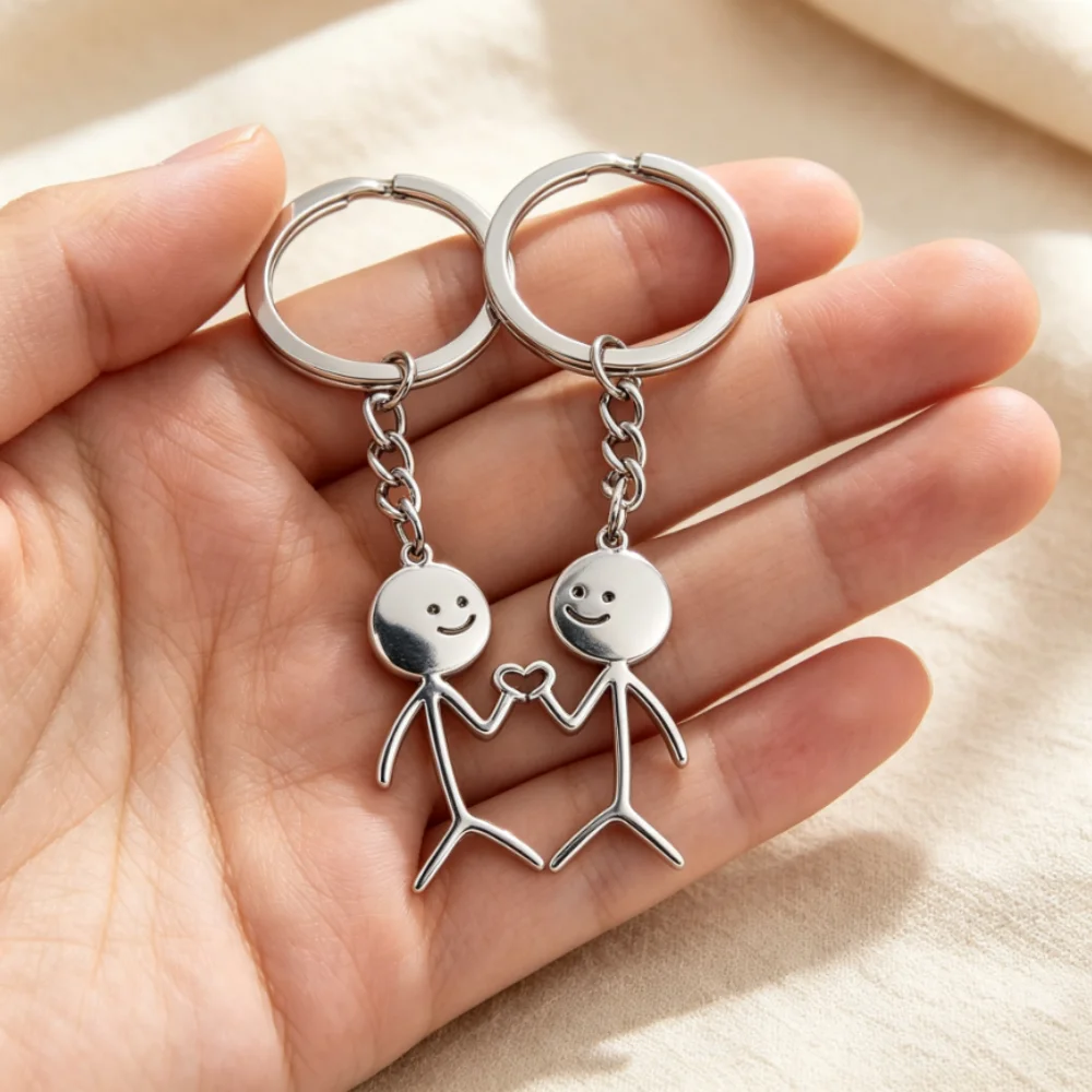 Couple Ring Set - Cute Couple Stick Figure Keychain Set