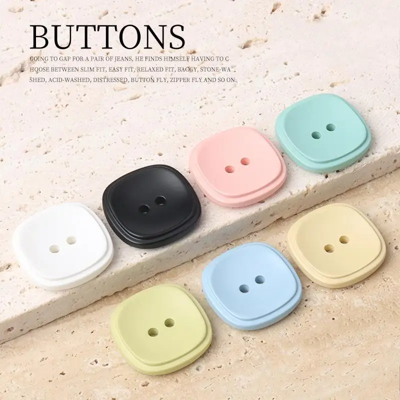 10pcs/bag High Quality Square Resin Color Baked Paint Buttons Men's and Women's Coats Windcoat Versatile Coat Two Eye Buttons