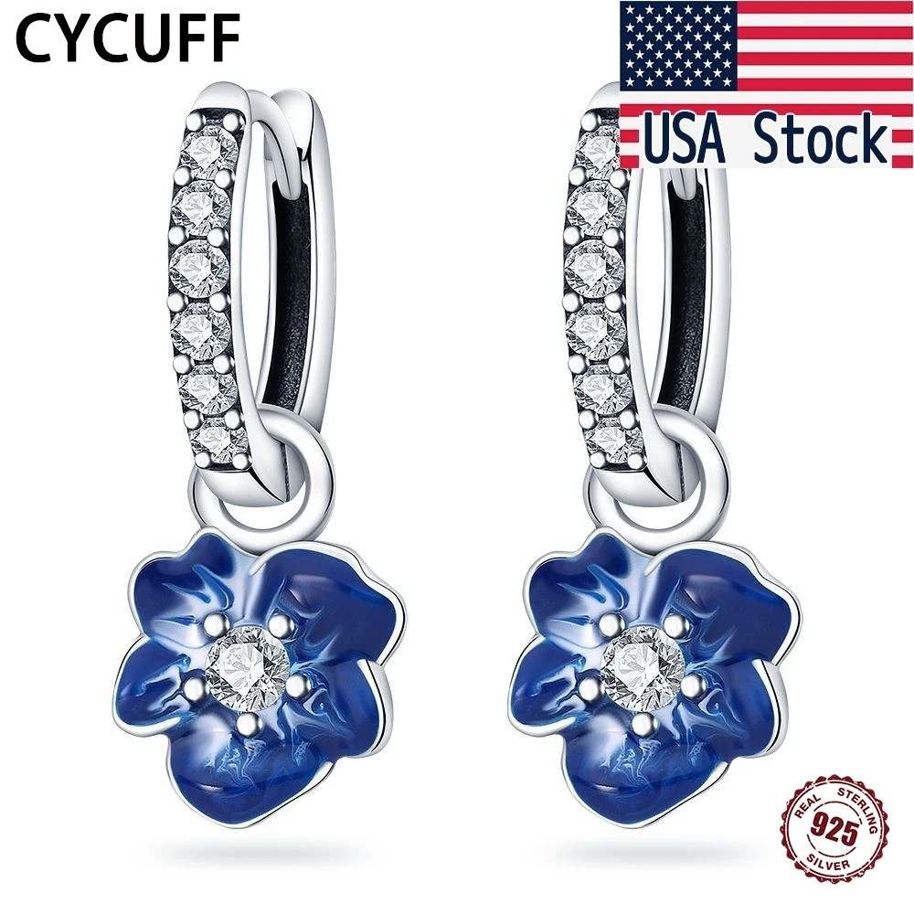 

CYCUFF 925 Sterling Silver Blue Flower Earrings Versatile Drop Earrings Original Jewelry Party Fashion Fine DIY Gifts For Women