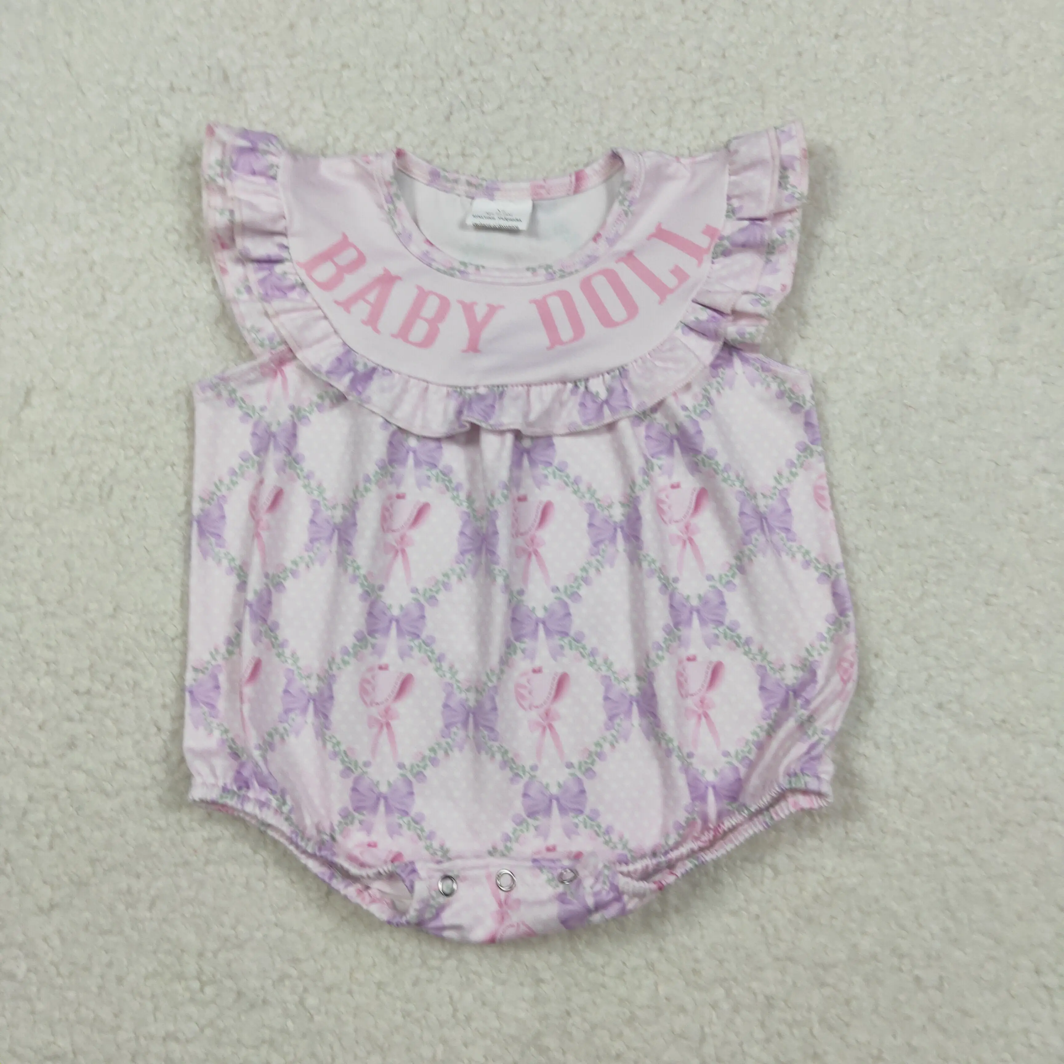 

11.12y High Quality purple Baby Doll Bows Flowers Romper Western Clothes Jumpsuit for Baby Girl
