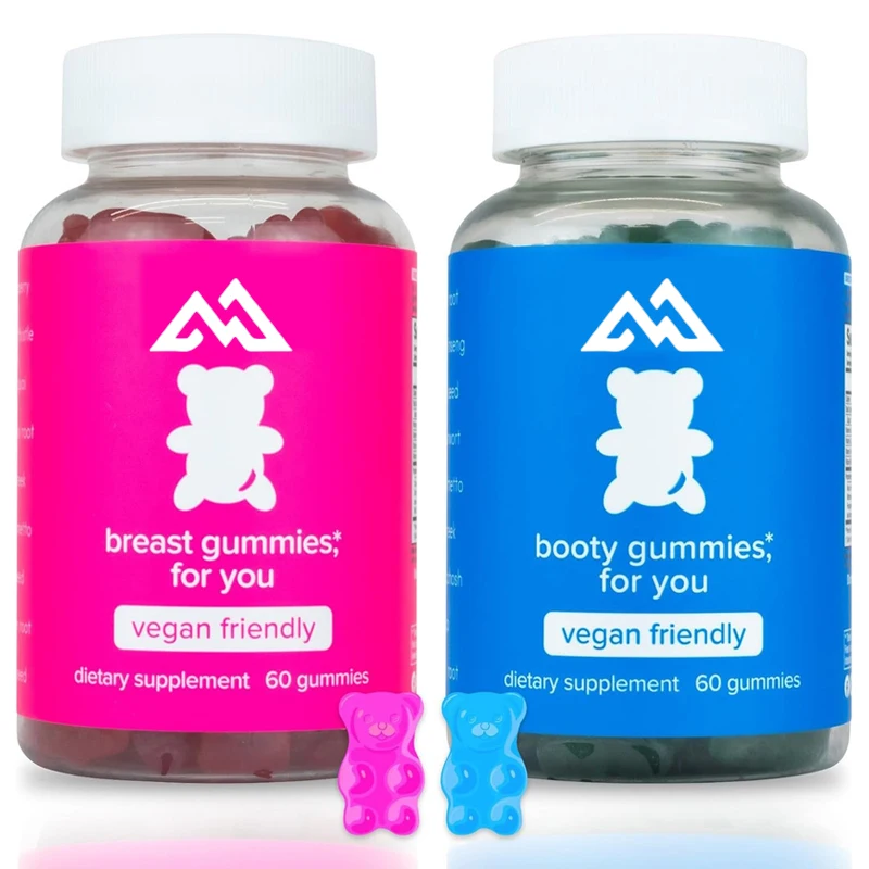 Two pack of 9-in-1 berry flavored gummies for chest and buttocks, exercise aids for women, and multiple vitamins