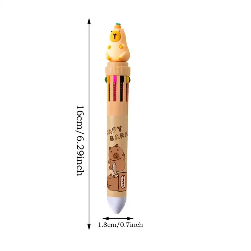 Capybara-Stylo à bille 10 en 1, mignon, 0.5mm, encre gel colorée, fournitures scolaires et de bureau