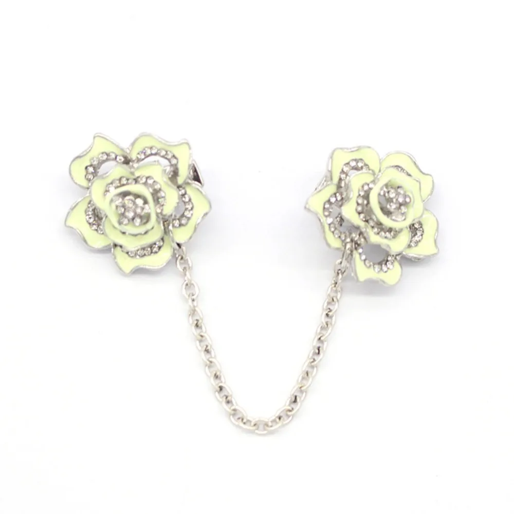 Enamel Rose Sweater Shawl Clips Clasp Cardigan Collar Cloak Dresses Clip with Chain for Women Girls Jewelry Clothing Accessories