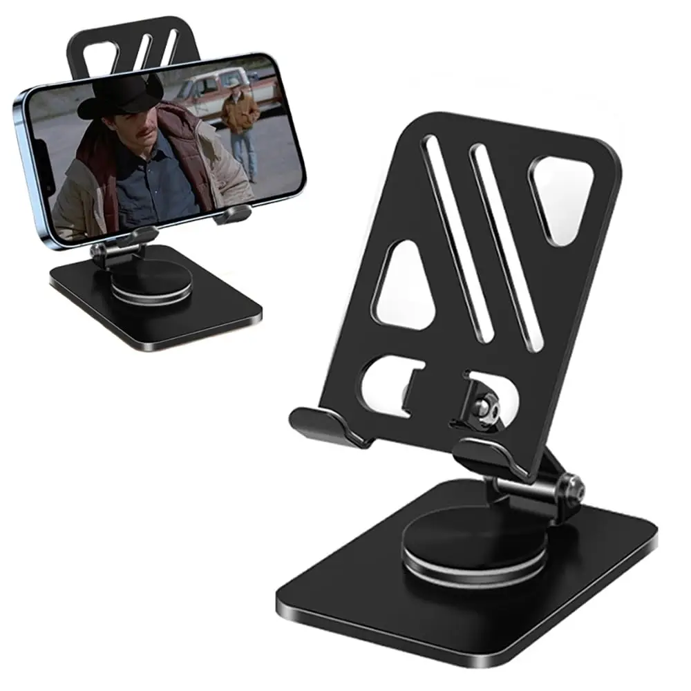 Heavy Duty Adjustable 360° Rotating Desktop Phone Stand Foldable Carbon Steel Base Non-Slip for All Smartphones