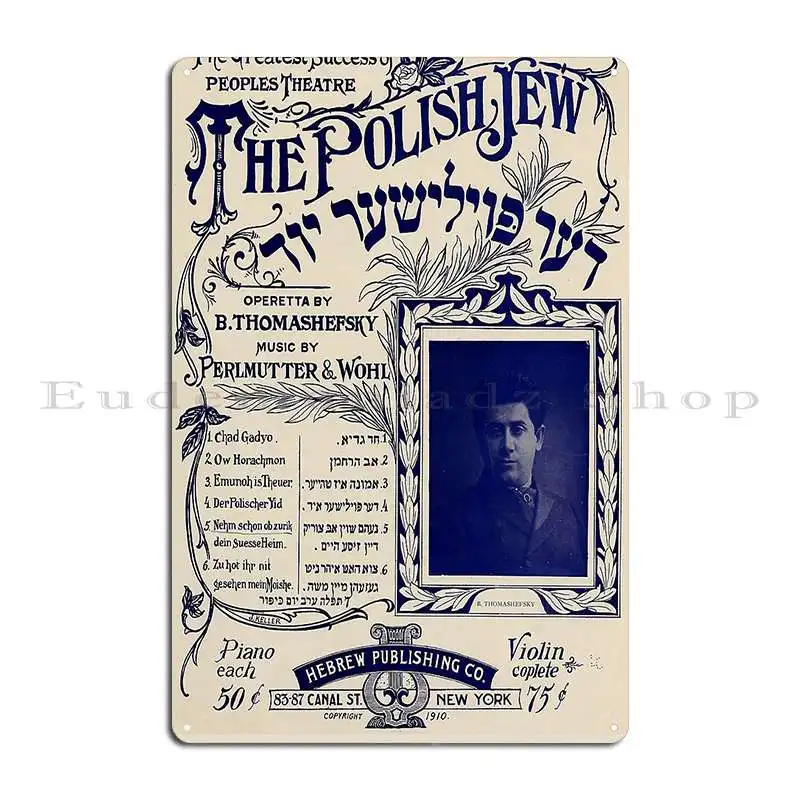 The Polish Jew Vintage Yiddish Sheet Music Cover Restored Metal Sign Plaques Garage Iron Retro Bar Cinema Tin Sign Poster