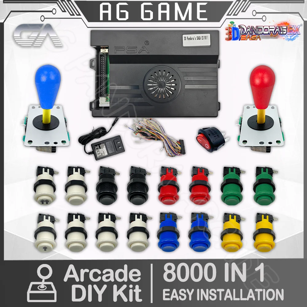 

8000 Pandora Saga EX Box WiFi Download Game Arcade DIY Kit 8 Way Joystick 4.8mm American Style Push Button Arcade Cabinet