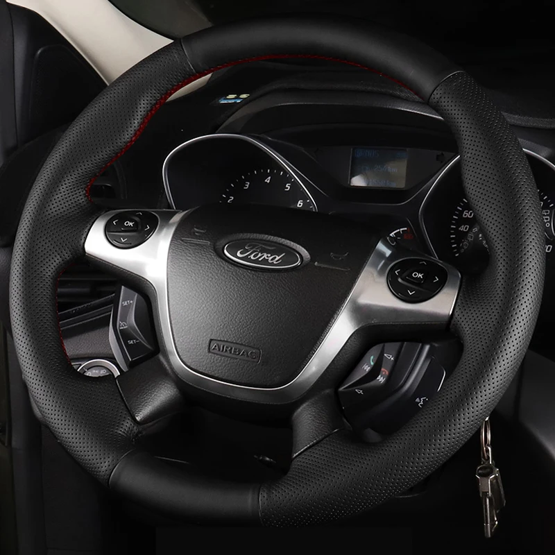 

Artificial Leather for Ford Focus 3 2012-2014 C-MAX 2011-2014 KUGA Escape 2013-2016 Hand Stitched Braid Car Steering Wheel Cover