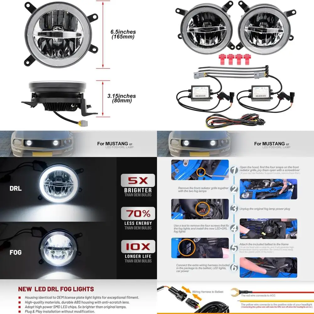 

Светодиодные дневные ходовые огни в стиле OEM для Ford Mustang GT 2005-2009, противотуманные фары на решетке, передняя пара