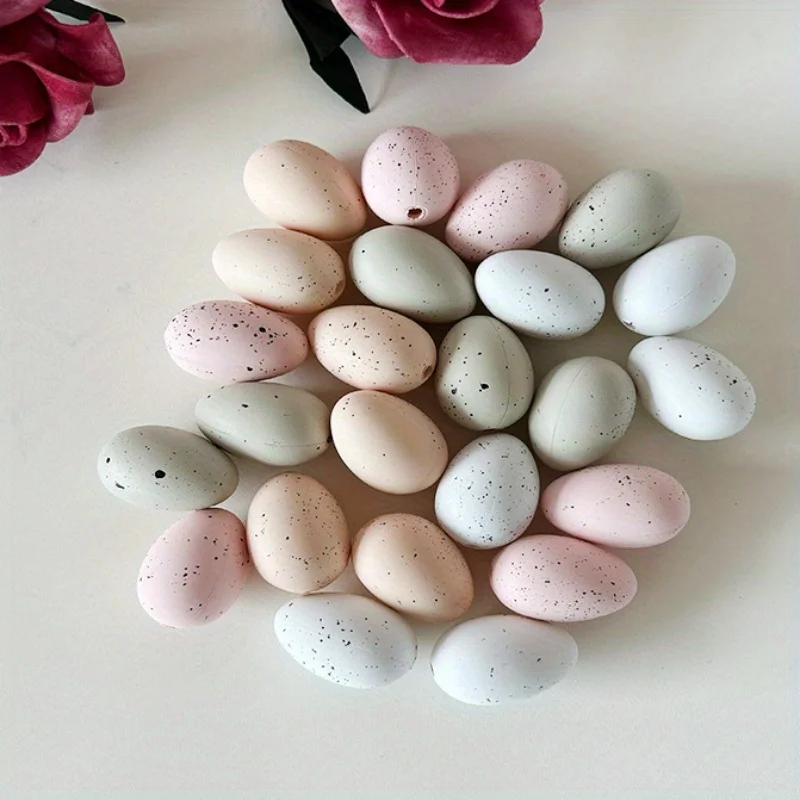 24 piezas de decoraciones de huevos de Pascua - Rosa pastel, blanco, beige, negro, gris, - Huevos de Pascua de plástico duraderos para Pascua, primavera