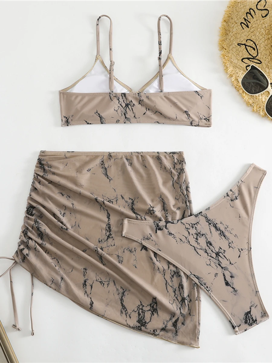 2025 حلقة ربط 3 قطعة مثلث بيكيني سلسلة تنورة ملابس السباحة النساء الإناث الاستحمام لباس سباحة بحر #5