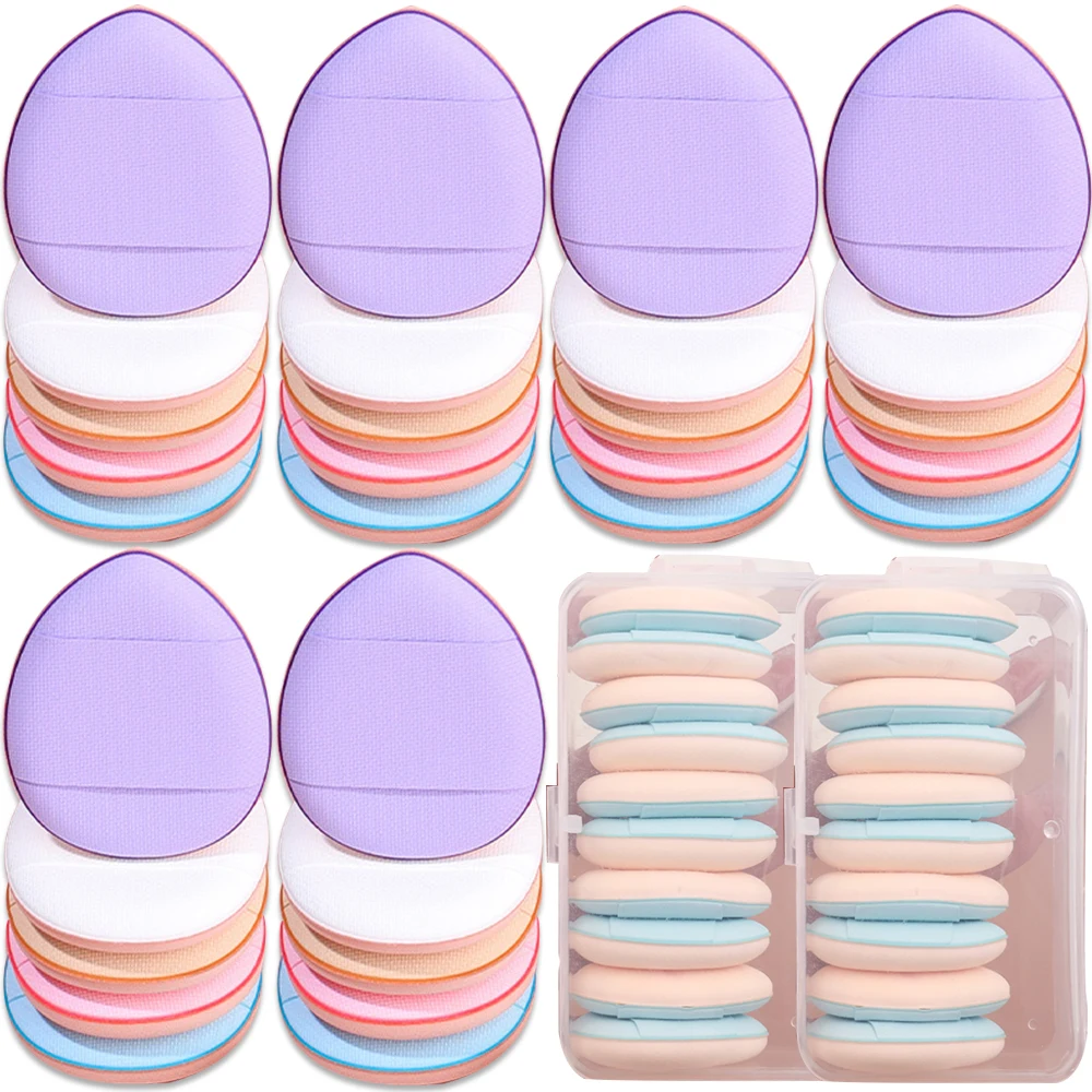 Mini tamanho Finger Puff com caixa, corretivo Foundation Sponge, No Eat Powder Puff, maquiagem úmida e seca, ferramentas cosméticas sem costura, 10pcs