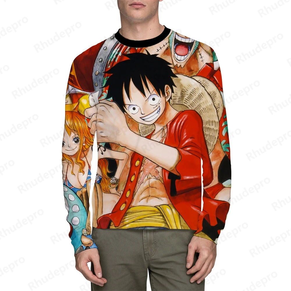 5XL Men's T-Shirt Shirts One Piece Tops Fashion Monkey D Luffy 2024 Long Sleeve Clothing New Y2k High Quality Autumn