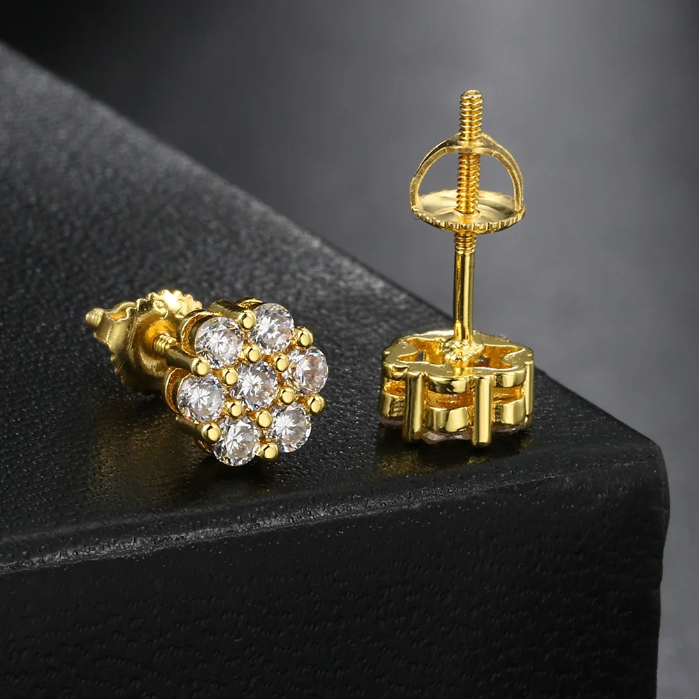 Hippie Iced Out Zirconia Earrings Gold Color Hip Hop Screw Ear Stud For Women Men Punk Hip Hop Jewelry Gifts Wholesale OHE175