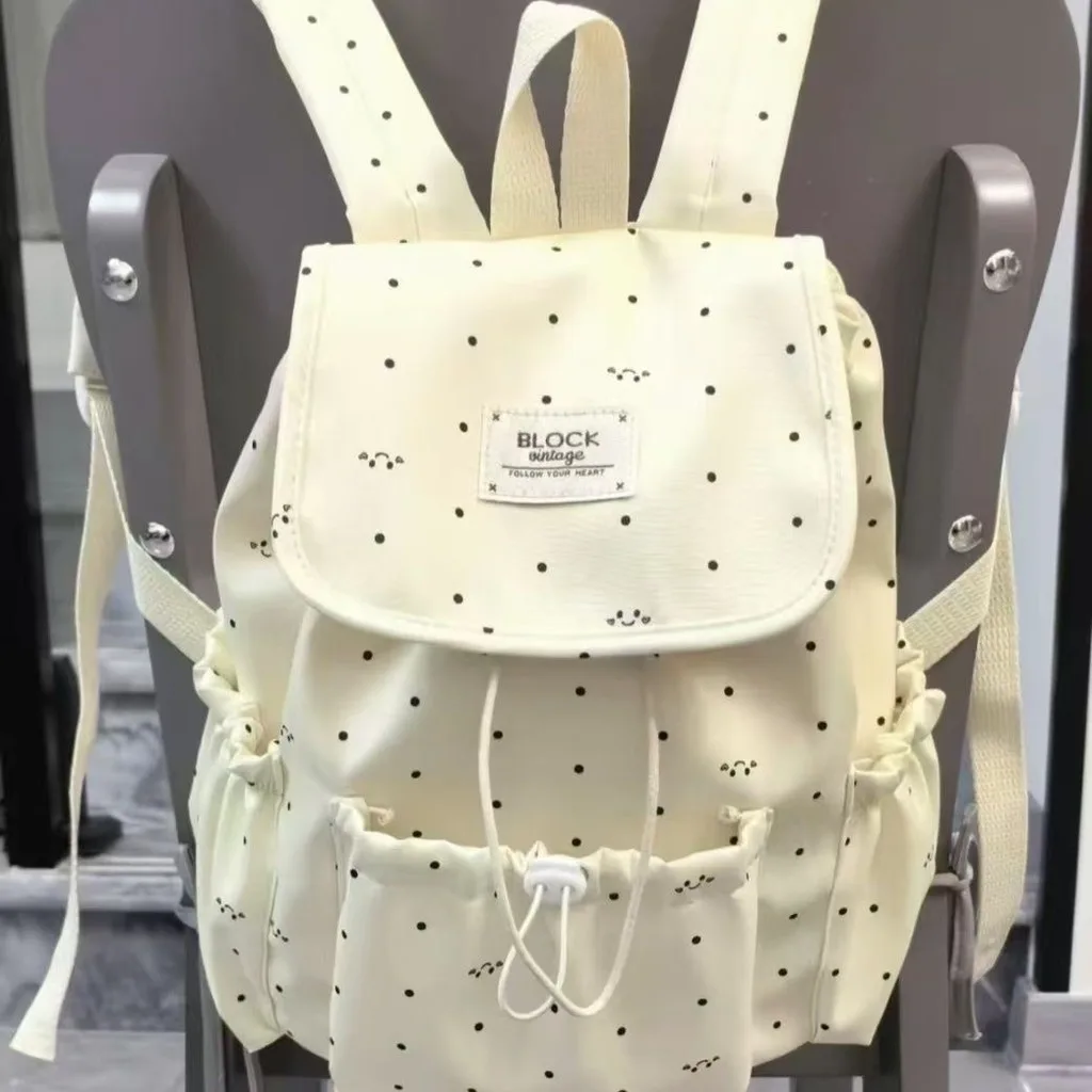 Ins Casual Polka Dot Print Mini Backpack Lightweight Daypack for College Students Daily Travel Students Back To School Bag