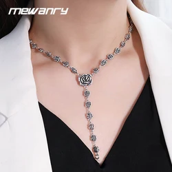 Mewanry Rose Flower Sweater Necklace Party Jewelry for Women Couples New Fashion Vintage Handmade Clavicle Chain Accessories