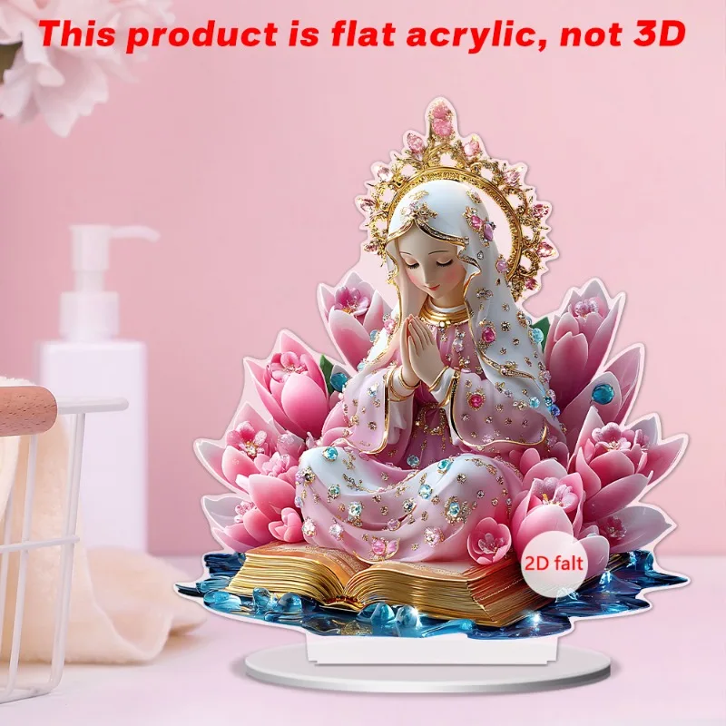 Sacred Spirit Pink Floral Pattern 2D Acrylic Desktop Ornament Dreamy Angel Themed Home Festival Decor Gift Christmas gift