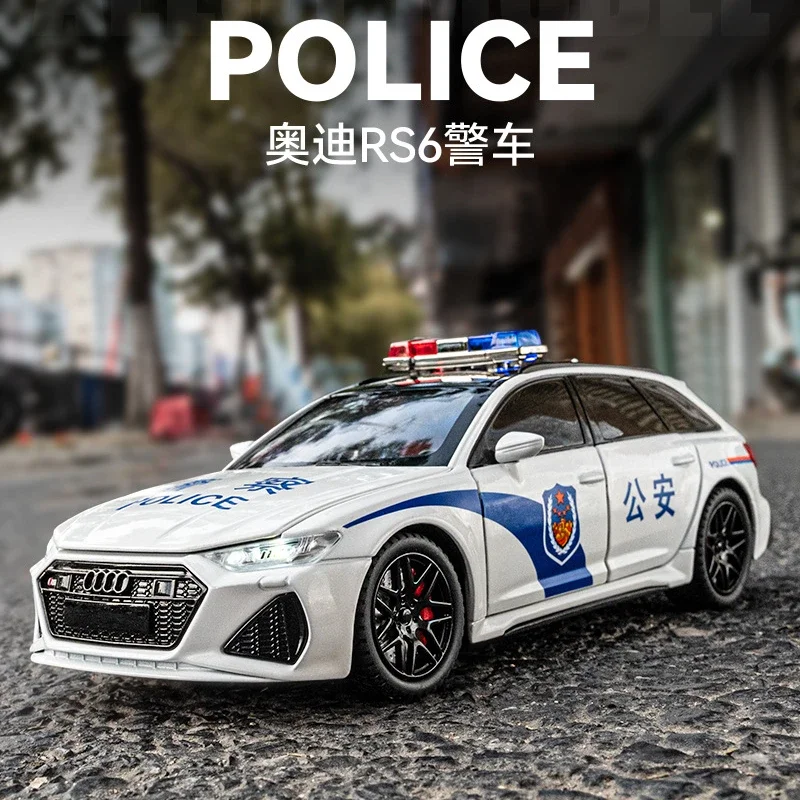 

1:24 Audi RS6 police car High Simulation Diecast Metal Alloy Model car Sound Light Pull Back Collection Kids Toy Gifts F570