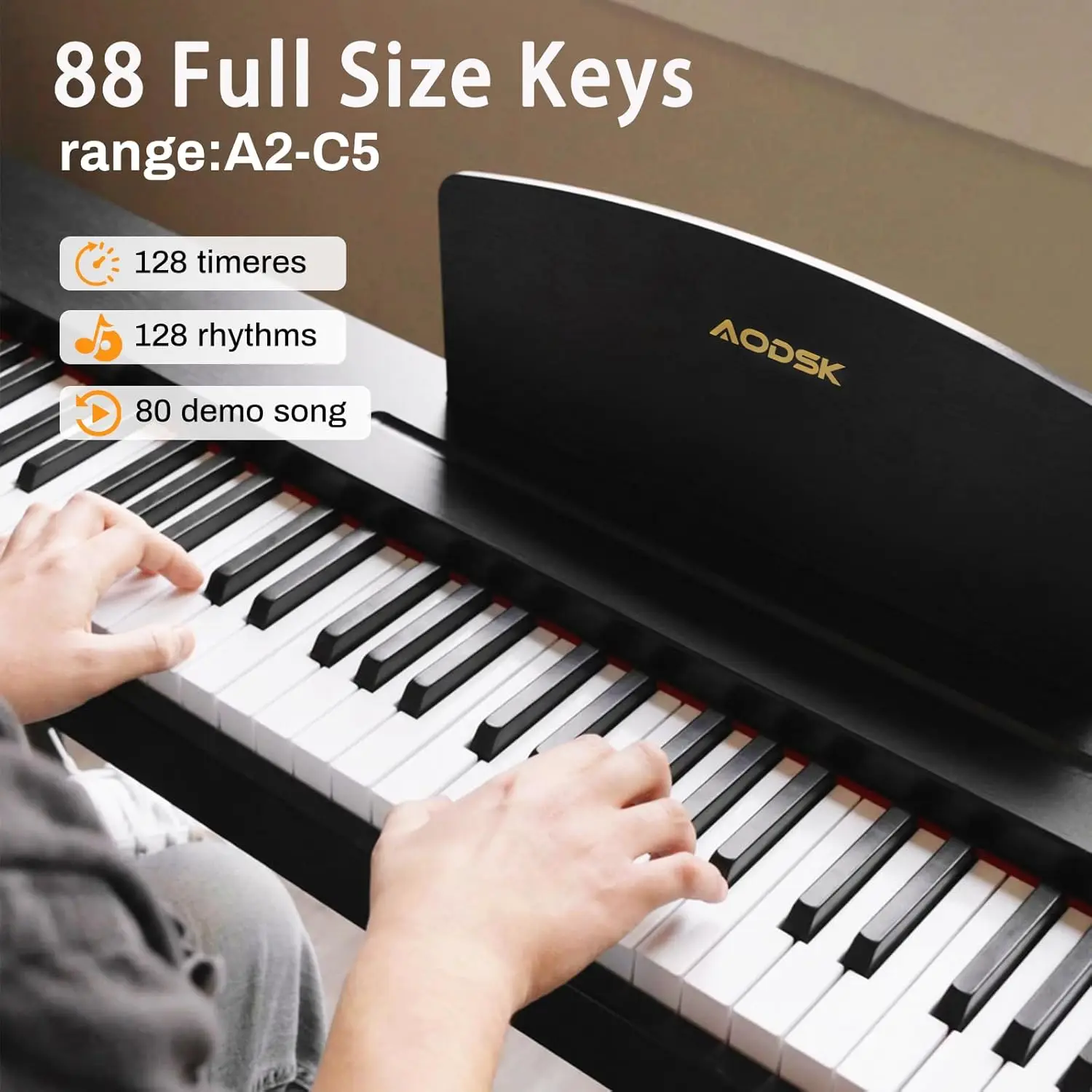 Beginner Digital Piano 88 Key Keyboard,Full-size Electric Piano for Beginners,with Sheet Music Stand,Pedal,Power Adapter