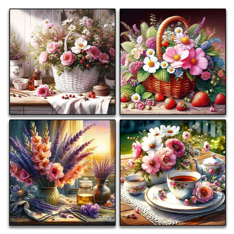 

5D DIY flower basket vase embroidery diamond painting art full square round rhinestone handmade cross stitch mosaic home decor