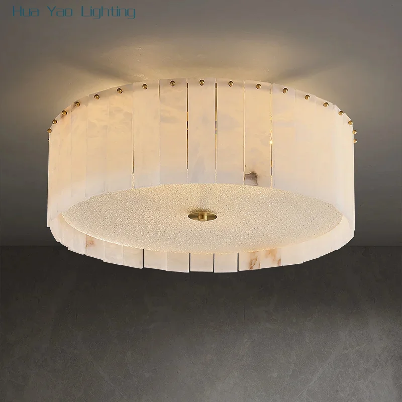 

Modern Simple Living Dining Room Copper Marble Ceiling Light Nordic Study Bedroom Brass Alabaster Chandelier