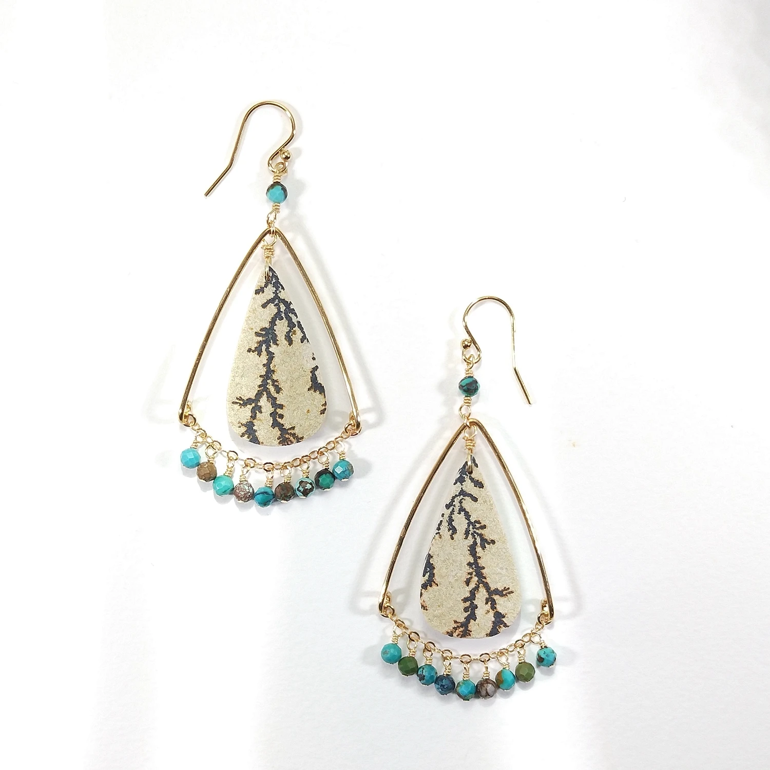 Lii Ji Only 1 Pair Natural Chrysocolla With Psilomelane Dendrite American 14K Gold Filled Dangle Earrings Handmade Jewelry