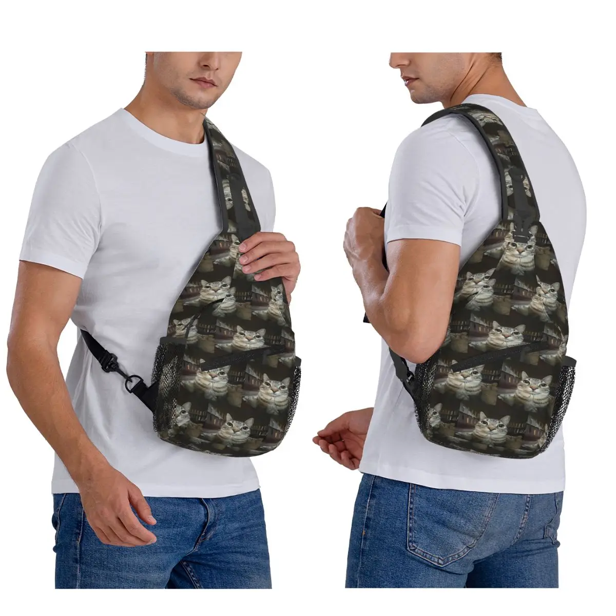 Cat Looking Directly At You Chest Bag Men Sling Crossbody Backpack Chest Bag Traveling Hiking Daypack Shoulder Bag