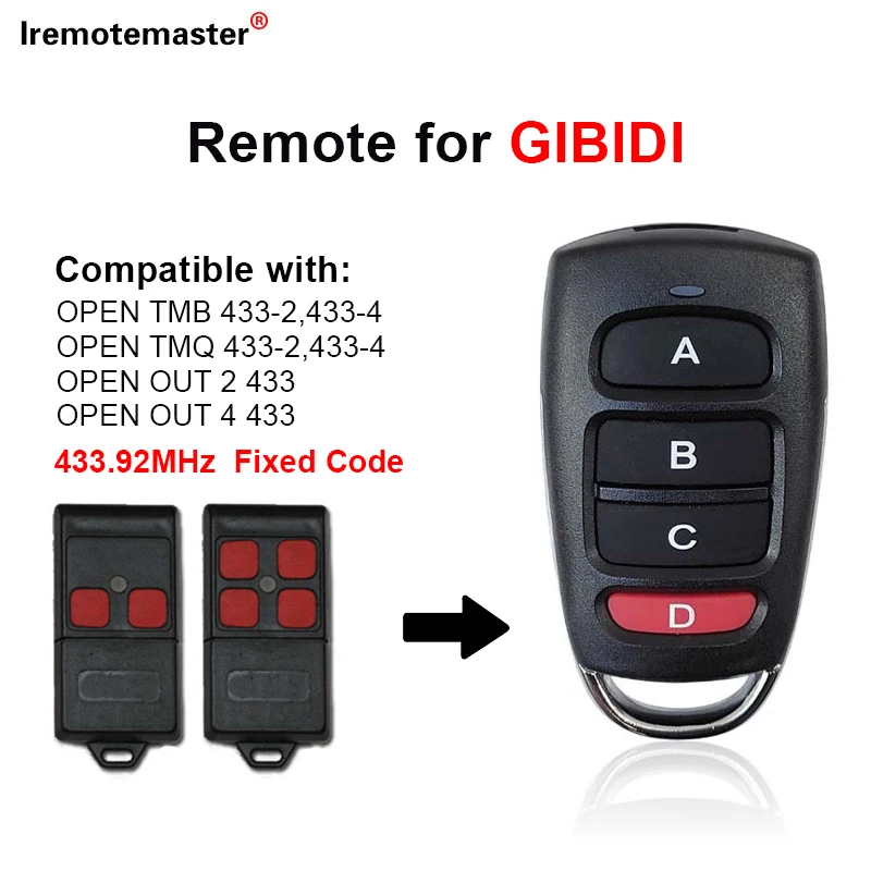 Duplicator GIBIDI nyitva TMB 433-2, 433-4 / nyitva TMQ 433-2, 433-4 / nyitva Bukott 2, 4 433mhz Meredt kód keyfob