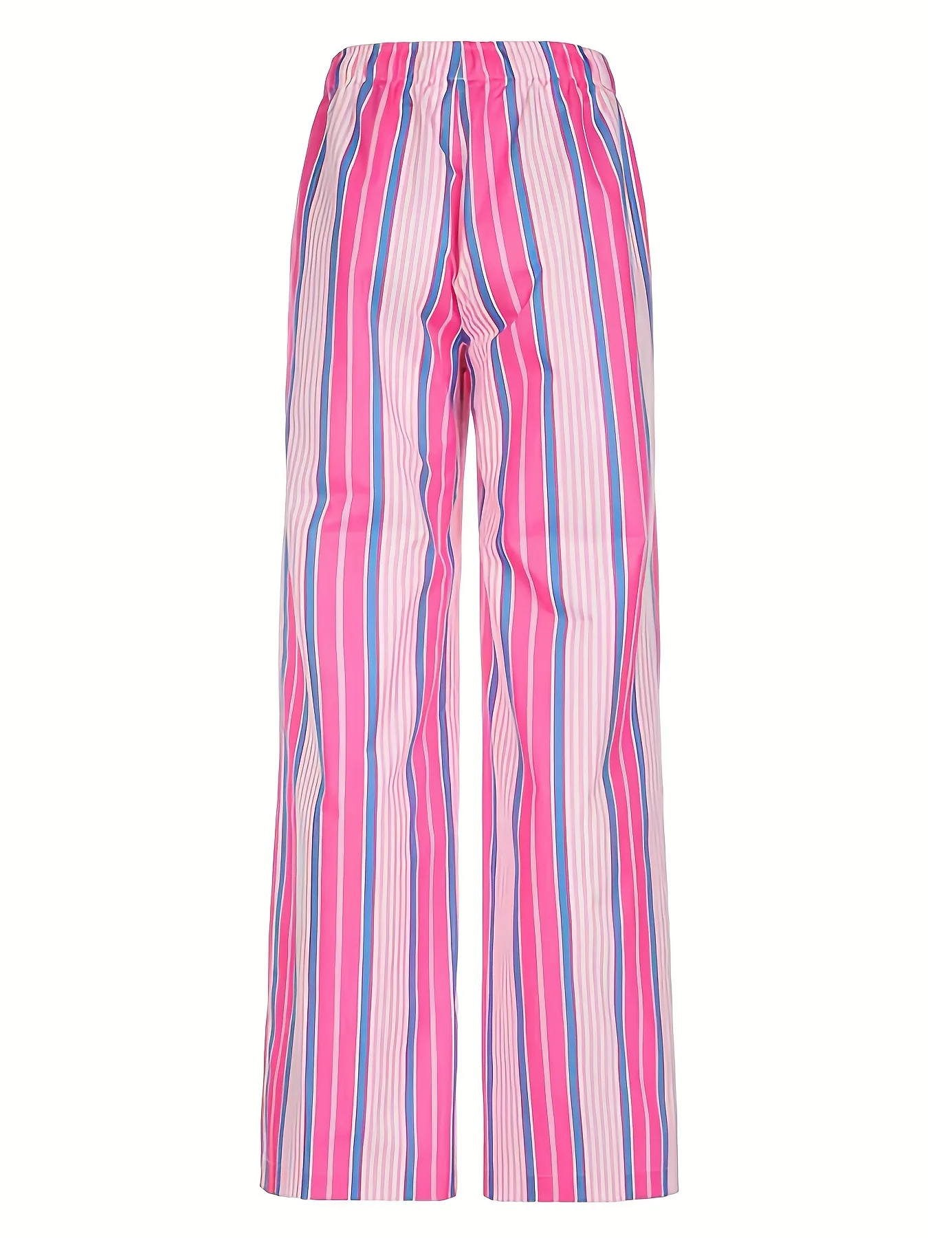 2025 European and American women's striped splicing high waisted loose straight leg fashionable casual comfortable pants
