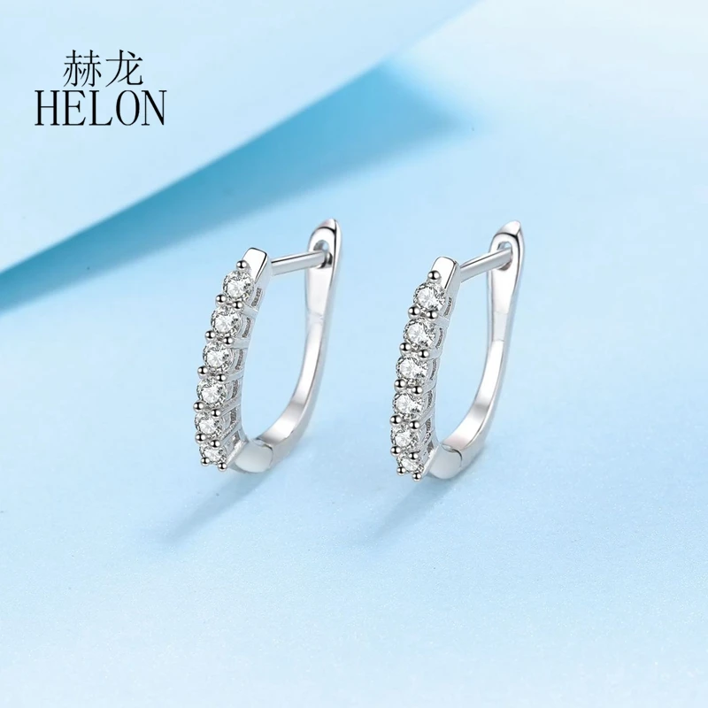 HELON Solid 14K White Gold H/SI Natural Diamond Earrings Daily Classic Diamond Ear Clip Earrings Women Engagement Fine Jewelry