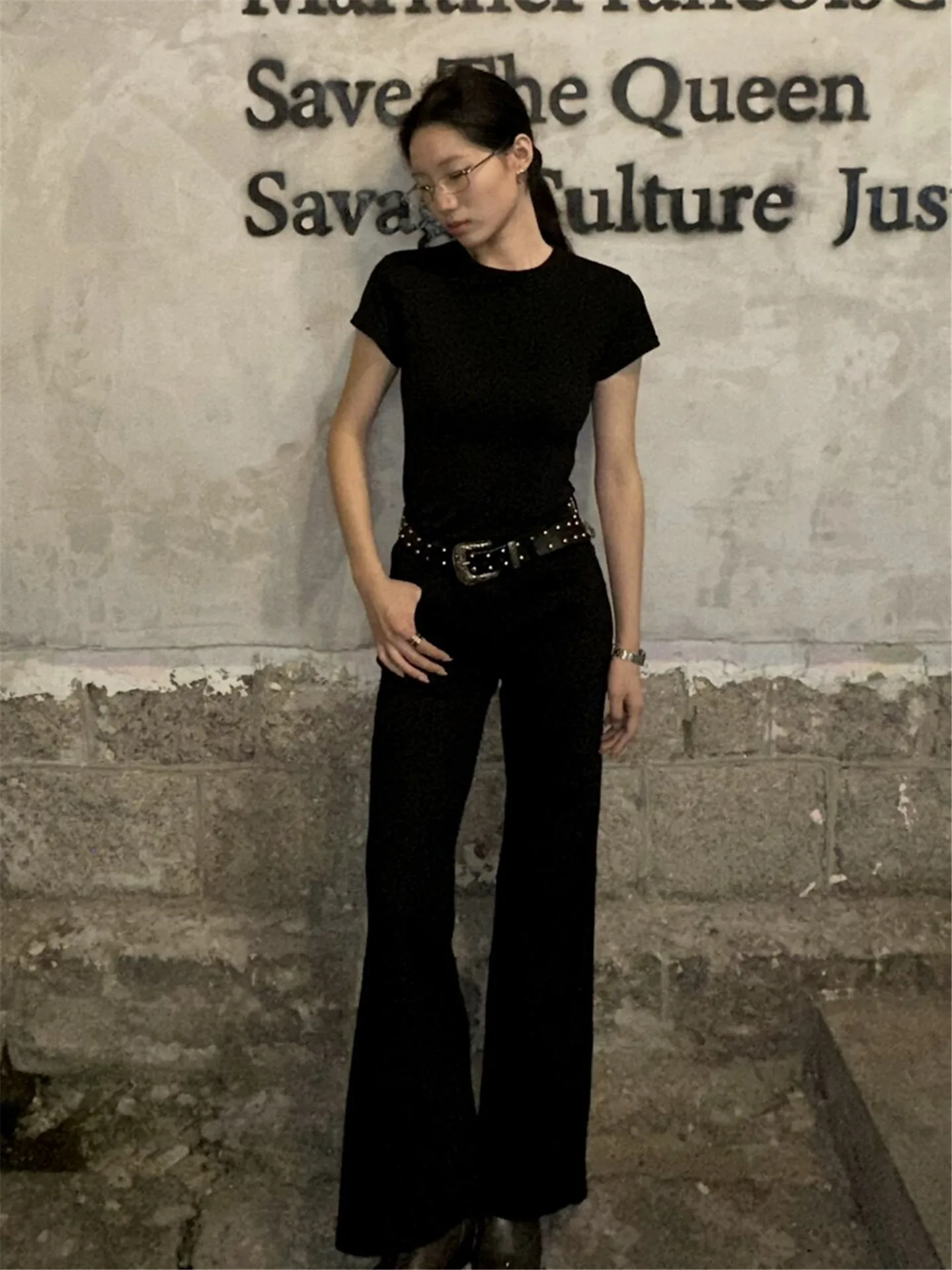 

Extended High Waist Bell Bottom Jeans Women's Loose Fit Casual Pants Spring Season Low Waist Denim Skinnier Not Tight Black
