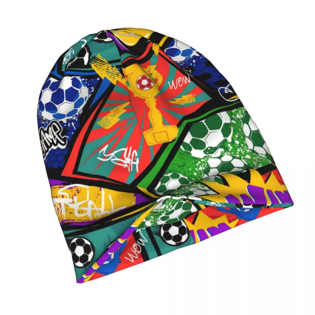 Bonnet Hats Graffiti Art Pattern Men Women's Thin Skullies Beanies Hat Football Pattern With Soccer Comics Style Cap Design Caps